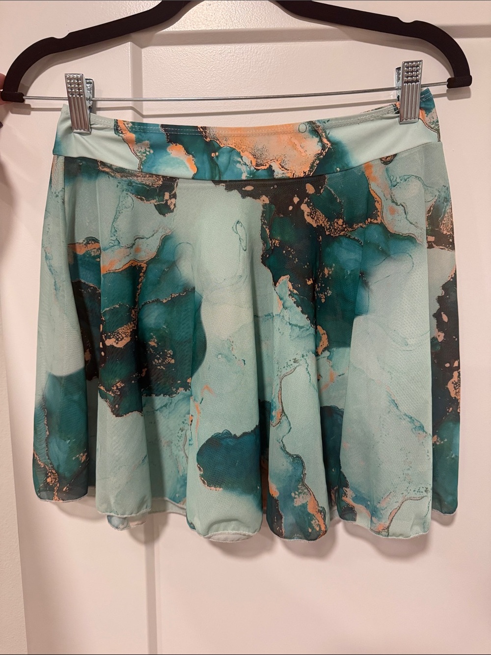 NWOT Sheer Teal Marble Skater Skirt